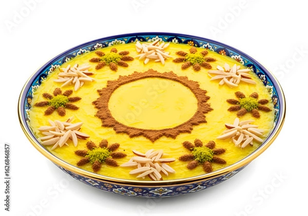 Obraz Traditional Persian Sholeh Zard Saffron Rice Pudding Dessert, Isolated on White