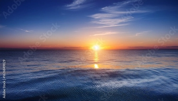 Obraz sun setting over calm waters at dusk