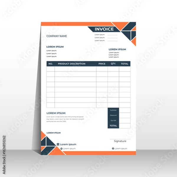 Obraz invoice template, cost sheet design, Money bills and corporate invoice forms
