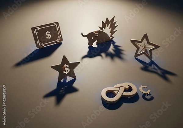 Obraz Financial symbols arranged on a surface representing investment opportunities and wealth creation for future success