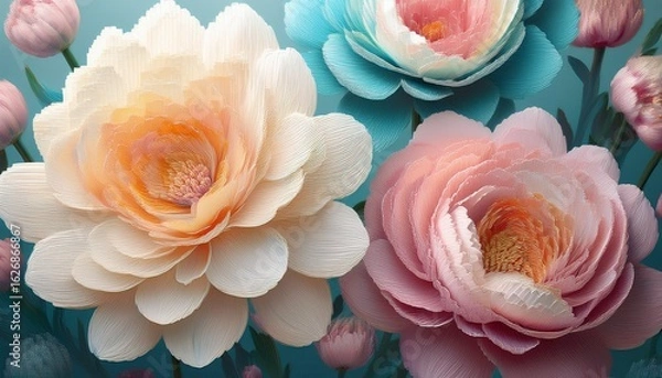 Obraz stylized pastel flowers with pixelated texture