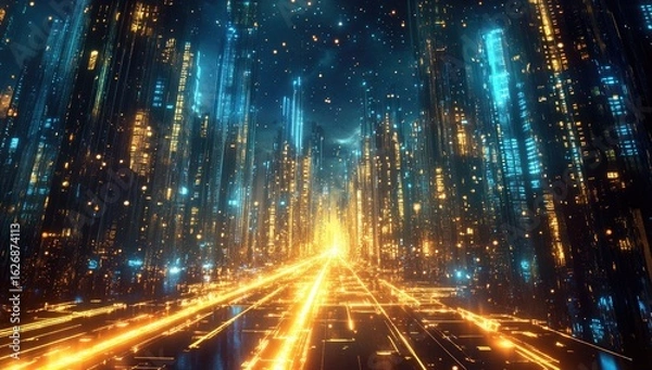 Obraz Futuristic city avenue bathed in glowing light