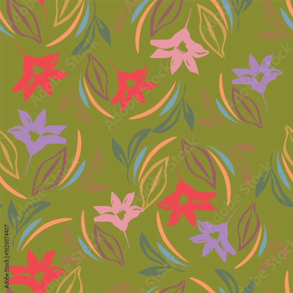 Fototapeta Allover Floral Print design with Beautiful Flower Bunches and attractive background.