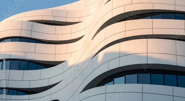 Fototapeta Modern architecture with curved facade and window pattern