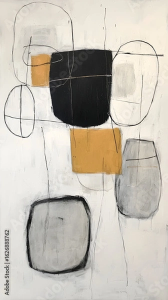 Fototapeta Abstract shapes, geometric forms, contemporary art, on canvas, potential for interior design