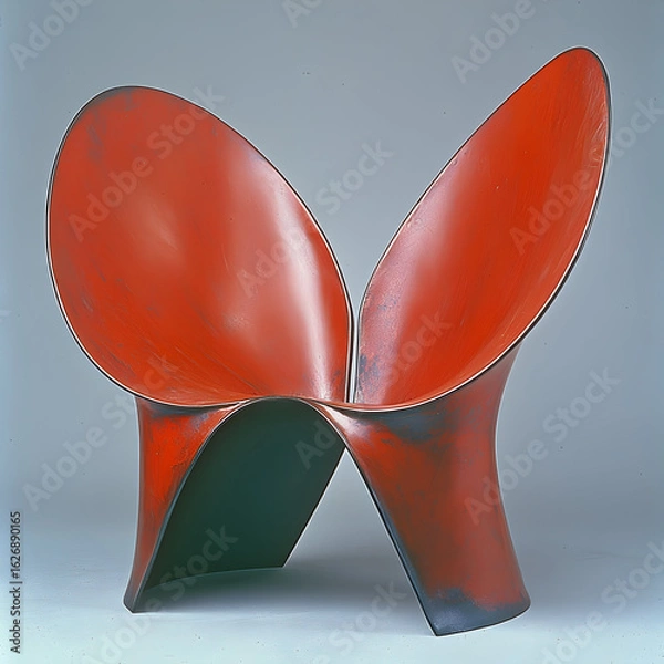 Fototapeta Modern red plastic chair, abstract design, studio shot, possible use in interior design