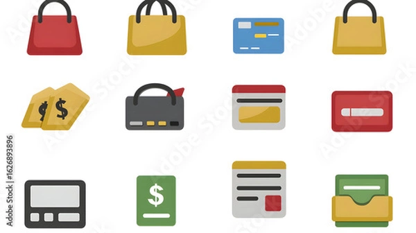Fototapeta Flat icons depicting various financial and commerce elements