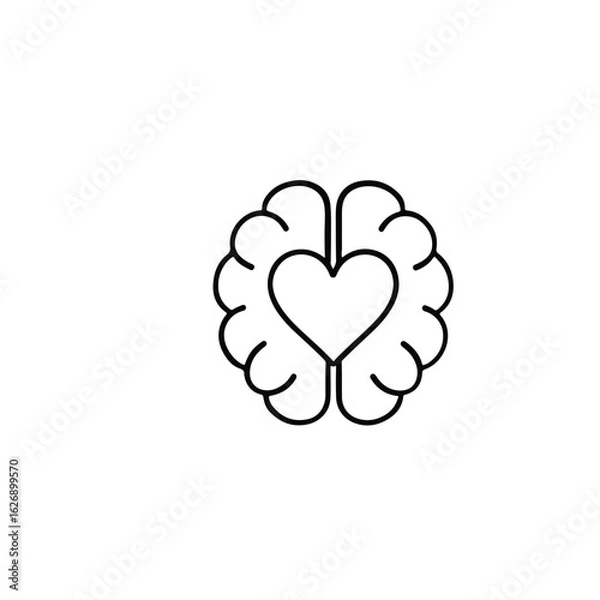 Fototapeta Vector art of brain with heart shape isolated on white background represents love and emotion