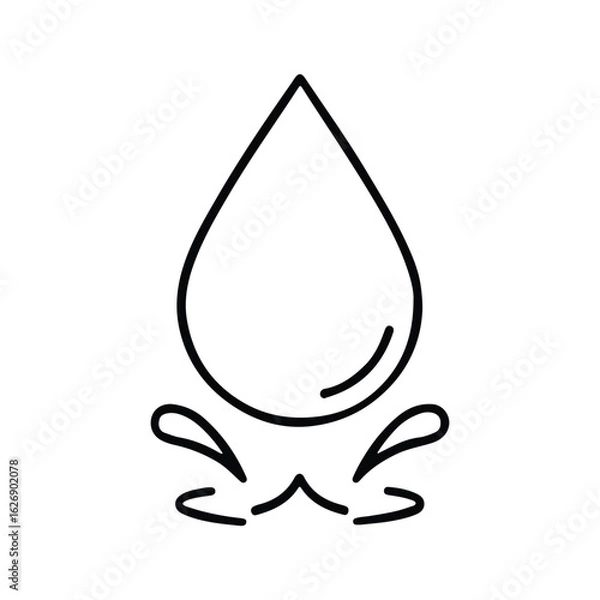 Fototapeta Vector art of water drop with splash isolated on white background in simple line art
