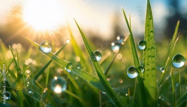 Fototapeta water drops on the grass