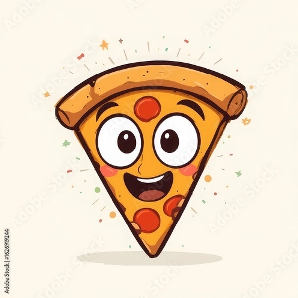 Fototapeta Funny logo of happy pizza slice with big eyes in vibrant minimalist cartoon style Generative AI