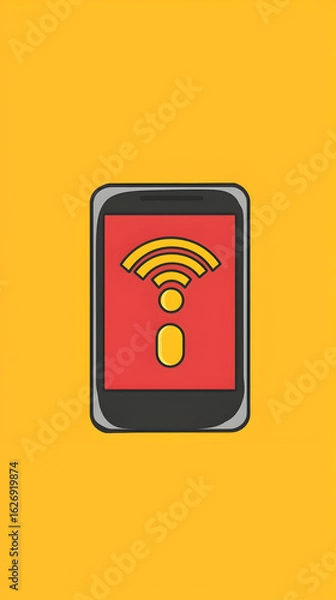 Fototapeta Smartphone displaying wifi signal; yellow background; internet connection concept; website banner