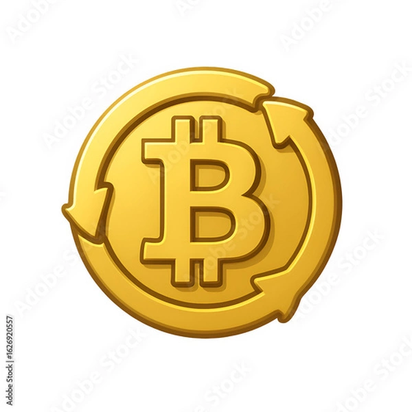 Fototapeta Simple golden Bitcoin coin icon, isolated PNG