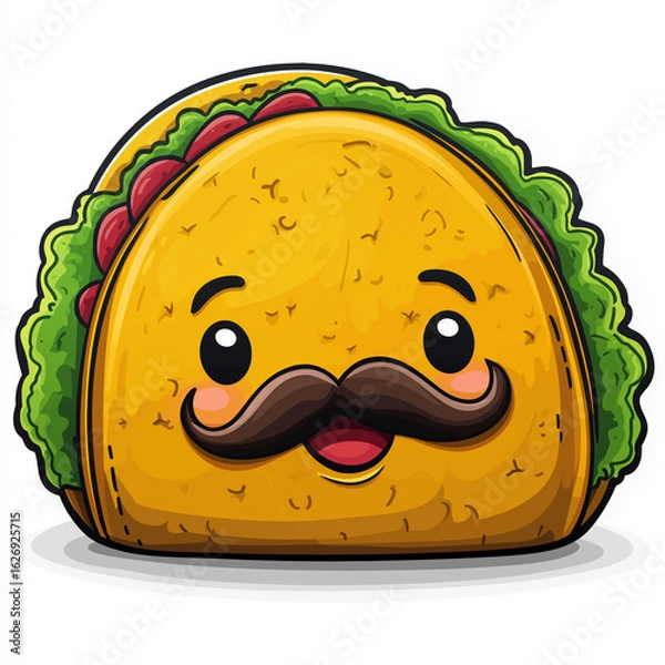 Fototapeta Funny logo of dancing taco with mustache in vibrant minimalist cartoon style Generative AI