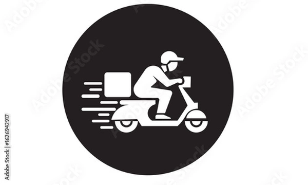 Obraz Delivery man riding scooter icon ,Delivery & Courier Motorbike Logo. Icon & Symbol Vector Template.