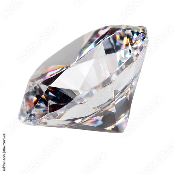 Fototapeta Brilliant multifaceted polished diamond sparkling with light reflections on transparent background