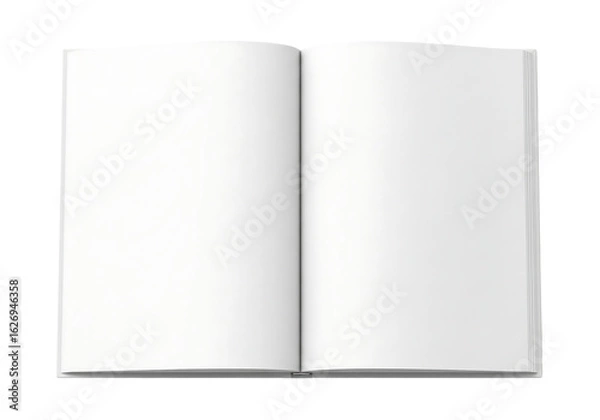 Fototapeta Open book with blank white pages, top view mockup for magazine or text. Isolated on transparent background, png