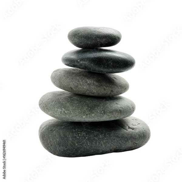 Fototapeta Stacked smooth dark gray stones in balanced pile on transparent background