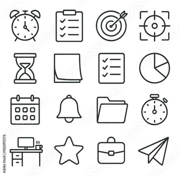 Fototapeta Minimalist icon set featuring time management and organization symbols