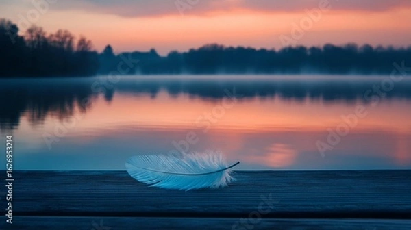 Obraz Sunset Serenity: Feather on Dock