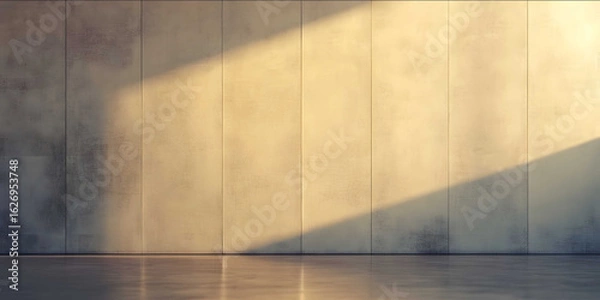 Obraz front on orthographic shot of a wall softly lit extremely out of focus wide shot of a room midcentury modern architecture South Korean