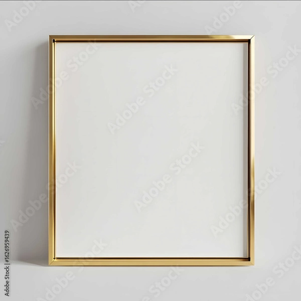 Obraz A thin elegant golden frame with a sleek metallic finish perfectly square 11 ratio surrounding a blank white canvas The frame has clean minimalist lines with a s