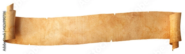Fototapeta Horizontal paper scroll or parchment manuscript isolated on transparent background