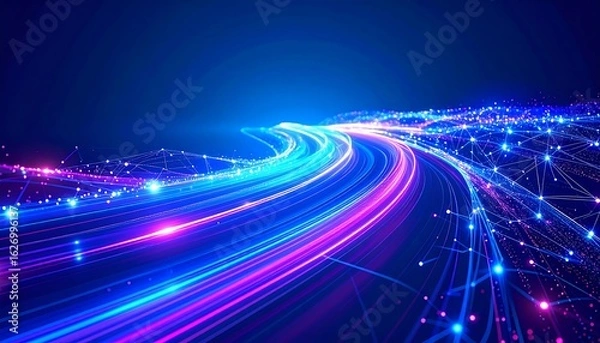 Obraz Abstract digital highway with vibrant glowing lines