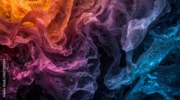 Obraz A mesmerizing combination of abstract textures and vibrant colors with shades of orange, pink, purple and blue reminiscent of intricate patterns