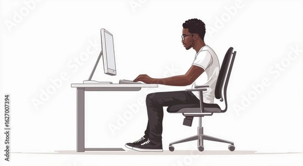 Fototapeta Man Working at Computer in a Modern Office Setting