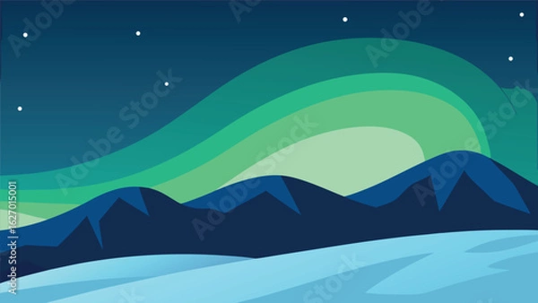 Fototapeta northern lights glow above snow covered hills vector background