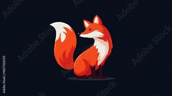 Fototapeta Elegant minimalist vector art featuring a fox with bright orange fur, set against dark space