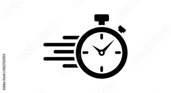 Fototapeta Vector art of a black stopwatch icon with motion lines indicating speed and quickness, isolated on a white background