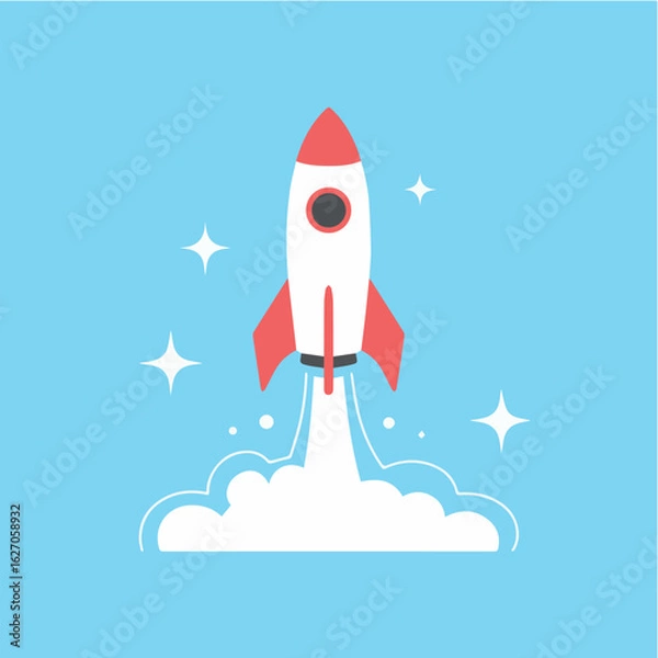 Fototapeta Clean and modern vector  rocket ship launch vector illustration for startup business and technology projects with blue background design
