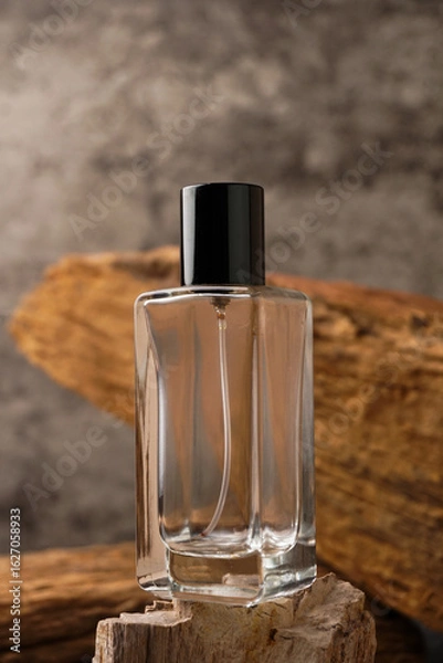Obraz Perfume bottle mockup with wooden background