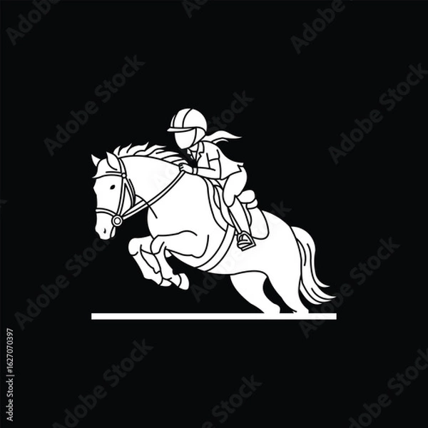 Obraz Child Riding Horse Silhouette Illustration Design Template Logo
