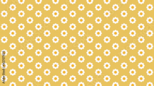 Fototapeta Seamless white daisy flower pattern on yellow background. Bright and cheerful floral vector perfect for spring designs, kids' products, fabric prints, wallpapers, gift wrap, and summer-themed projects