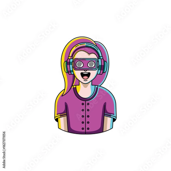 Obraz Woman With Headset Colorful Geometric Modern Logo 