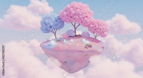 Obraz Whimsical Floating Island with Pastel Trees and Dreamy Clouds, Fantasy Landscape.