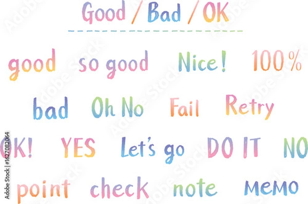 Obraz 手書きOK・YES・NOなど一言英語フレーズセット　カジュアルタッチ｜ゆめかわグラデーション