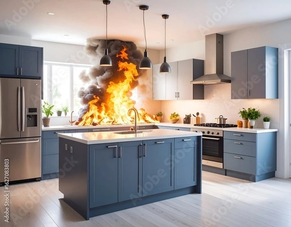 Obraz Kitchen fire disaster