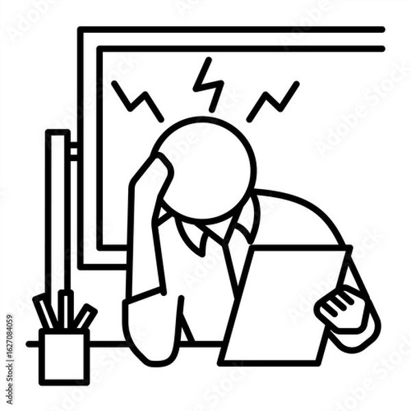 Fototapeta Outline metaphor icon showing emotional tension, mental pressure, and learning struggle related to school stress and student burnout