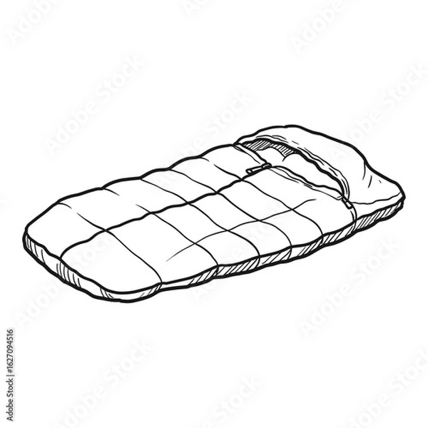 Fototapeta Sleeping bag in simple line art style on white background  
