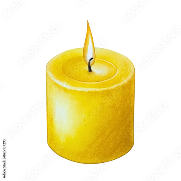 Obraz Single lit yellow candle isolated on transparent background