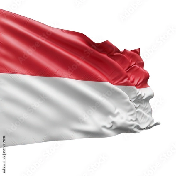 Fototapeta The Indonesian flag waving gracefully against a clean, bright white background, showing movement.
