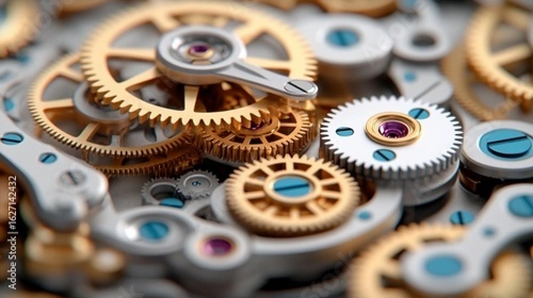 Fototapeta Complex Gear System: Precision Mechanics