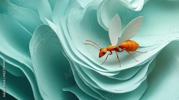 Fototapeta Ant on Teal Paper Waves