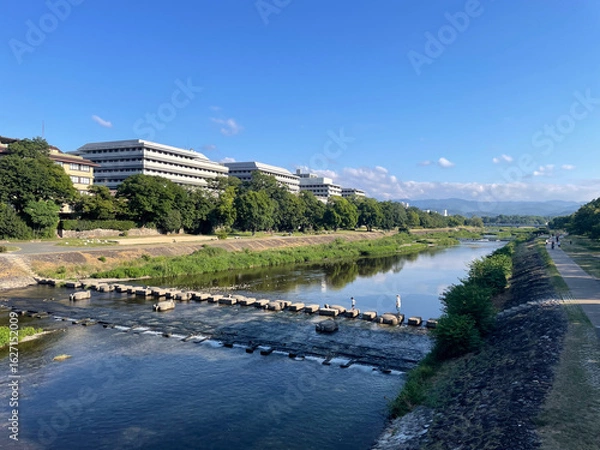 Obraz 夏の朝の鴨川の飛び石