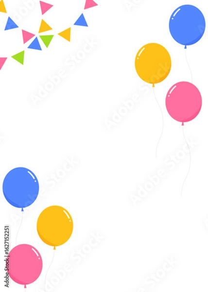 Fototapeta ガーランド、旗、風船のデコレーションフレーム、縦向き