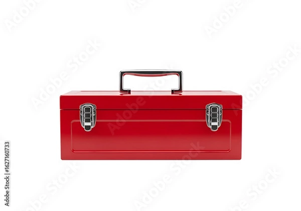 Fototapeta Red metal toolbox isolated on black background.